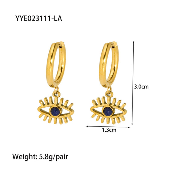 Wholesale French Retro Temperament Women's Earrings Stainless Steel With Mosaic Lapis Lazuli And Geometric Pattern Pvd Furnace Real Gold Process