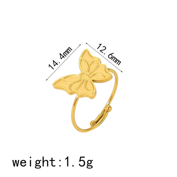 Wholesale French Retro Titanium Steel Women's Ring With Star Heart And Flower Patterns Electroplated