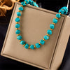 Wholesale French Retro Turquoise Beaded Titanium Steel Necklace For Women With Geometric Pattern And Electroplating