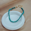 Wholesale French Retro Turquoise Beaded Titanium Steel Necklace For Women With Geometric Pattern And Electroplating