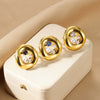 Wholesale French Retro Women's Open Ring Irregular Stainless Steel And Imitation Pearl Geometric Round Hollow Inlaid Electroplated