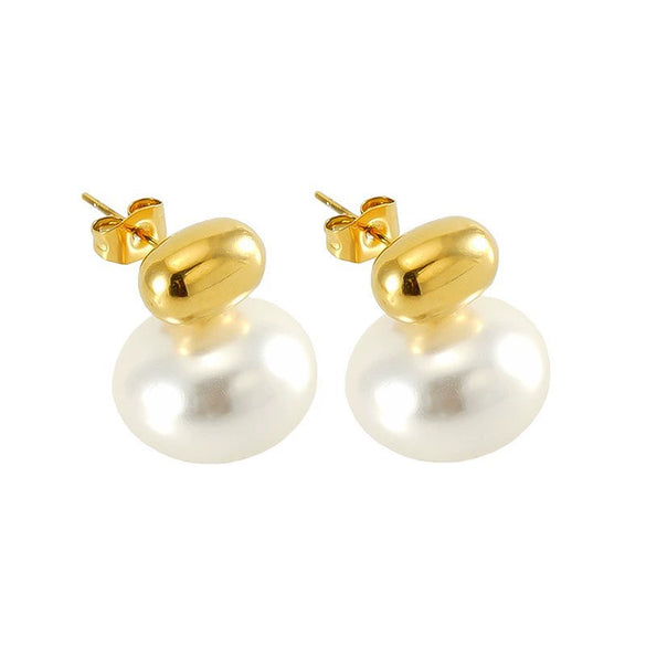 Wholesale French Retro Women's Titanium Steel And 18K Pearl Earrings With Geometric Design And Electroplating Treatment