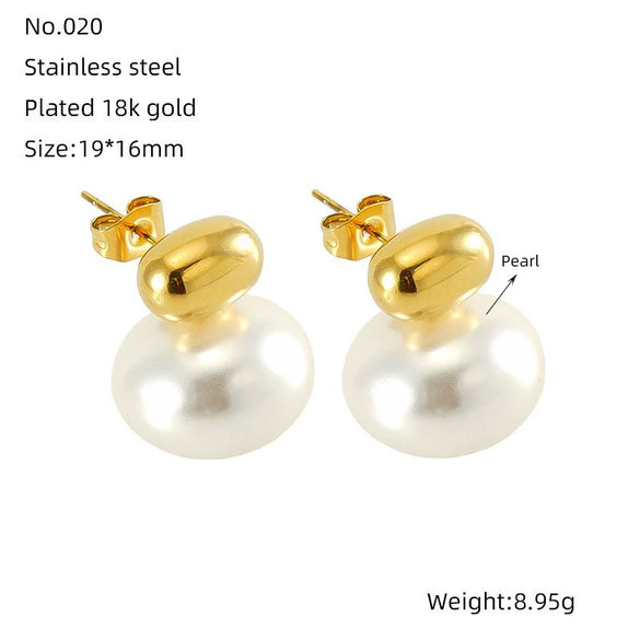 Wholesale French Retro Women's Titanium Steel And 18K Pearl Earrings With Geometric Design And Electroplating Treatment