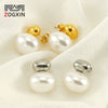 Wholesale French Retro Women's Titanium Steel And 18K Pearl Earrings With Geometric Design And Electroplating Treatment