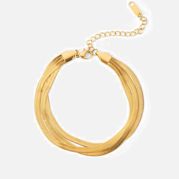 Wholesale French Retro Women's Titanium Steel Geometric Three Layer Snake Bone Bracelet With 18K Gold Electroplating