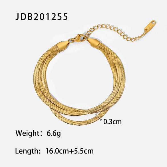 Wholesale French Retro Women's Titanium Steel Geometric Three Layer Snake Bone Bracelet With 18K Gold Electroplating