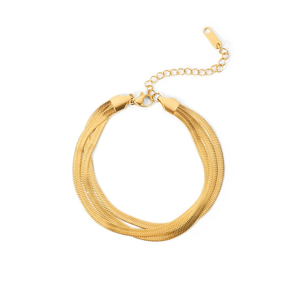 Wholesale French Retro Women's Titanium Steel Geometric Three Layer Snake Bone Bracelet With 18K Gold Electroplating