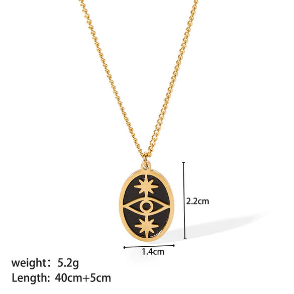 Wholesale French Retro Zircon Devil's Eye Pendant Necklace In Stainless Steel With Pvdp Furnace Real Gold Treatment And Geometric Design For Women