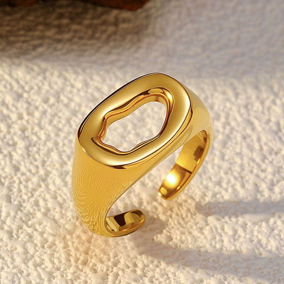 Wholesale Fresh And Minimalist Geometric Stainless Steel Electroplated Open Adjustable Finger Ring For Women