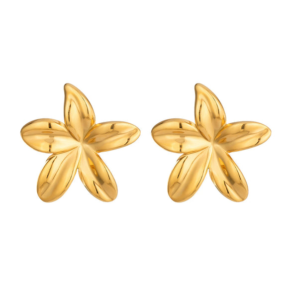 Wholesale Fresh And Minimalist Style Flower Shape Stainless Steel Earrings With Vacuum Real Gold Plating In Pvd Furnace For Women