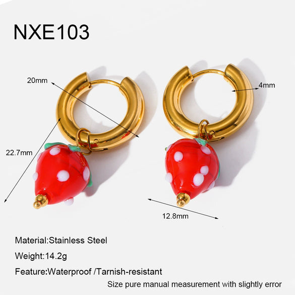 Wholesale Fresh And Minimalist Style Fruit Pattern Stainless Steel Vacuum Real Gold Plated Hoop Earrings With Acrylic Pendant For Women