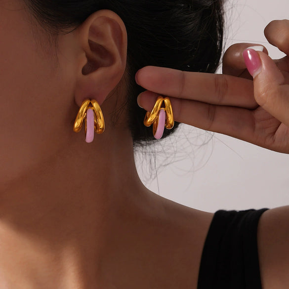 Wholesale Fresh Fashion Geometric Ushape And Cshape Electroplated Titanium Steel Earrings For Women
