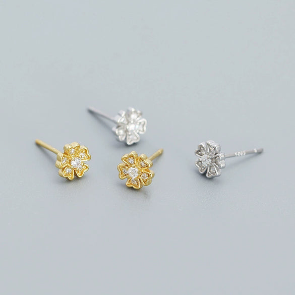 Wholesale Fresh Flower Ear Studs 925 Silver Electroplated Women's Ear Jewelry