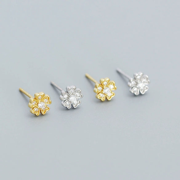 Wholesale Fresh Flower Ear Studs 925 Silver Electroplated Women's Ear Jewelry
