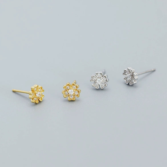Wholesale Fresh Flower Ear Studs 925 Silver Electroplated Women's Ear Jewelry