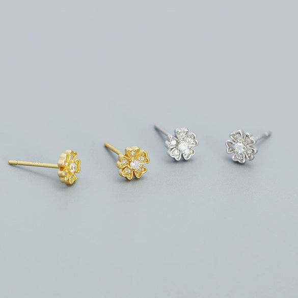 Wholesale Fresh Flower Ear Studs 925 Silver Electroplated Women's Ear Jewelry