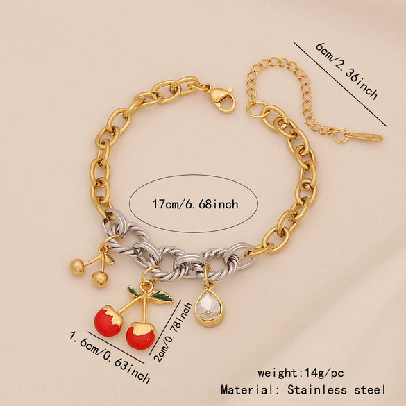 Wholesale Fresh Garden Style Fruit Shaped Stainless Steel Chain Bracelet With Dripping Oil Processing