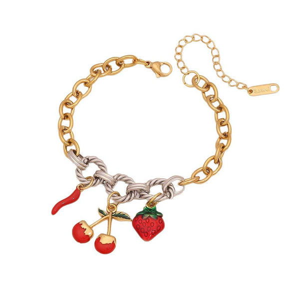 Wholesale Fresh Garden Style Fruit Shaped Stainless Steel Chain Bracelet With Dripping Oil Processing