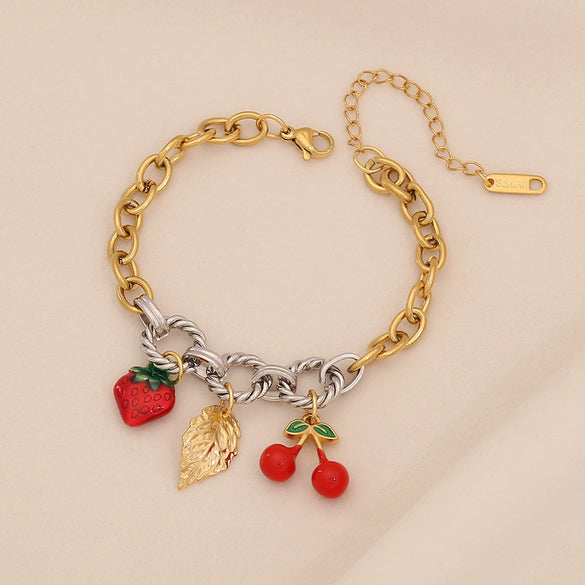 Wholesale Fresh Garden Style Fruit Shaped Stainless Steel Chain Bracelet With Dripping Oil Processing