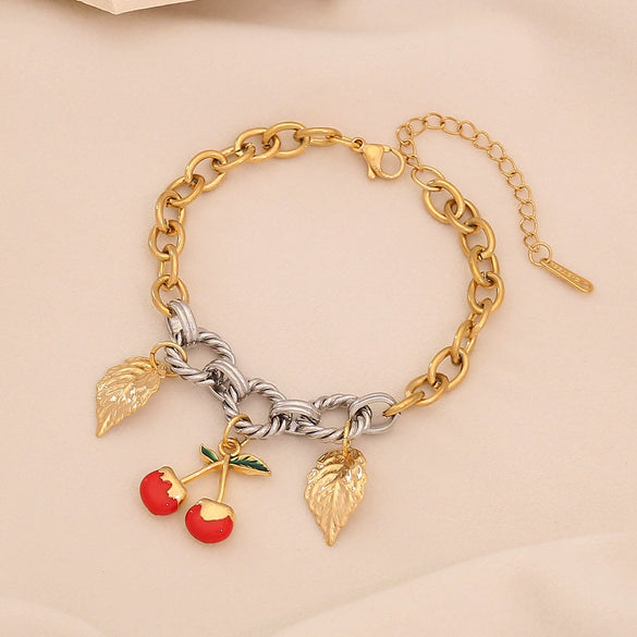 Wholesale Fresh Garden Style Fruit Shaped Stainless Steel Chain Bracelet With Dripping Oil Processing