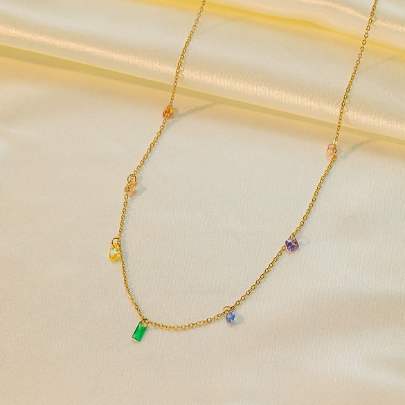 Wholesale Fresh Geometric Square Titanium Steel Electroplated Necklace Set Accessories For Women