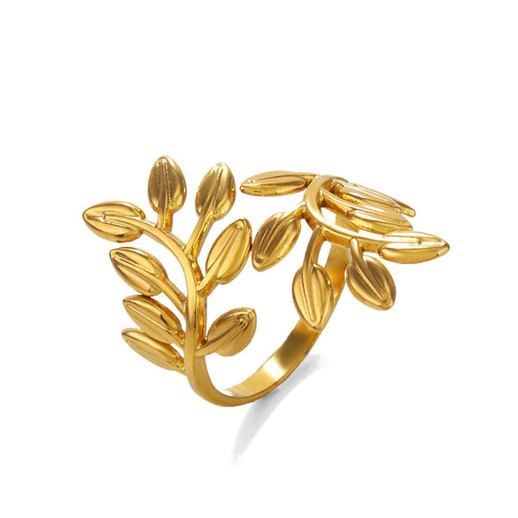 Wholesale Fresh Leaf Pattern Titanium Steel Electroplated Ring For Women