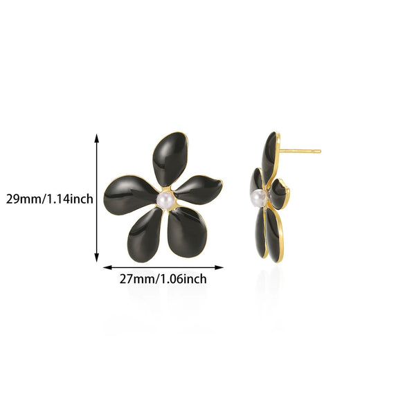 Wholesale Fresh Oil Painting Style Geometric Pearl Earrings With Electroplating And Love Flower Design For Women