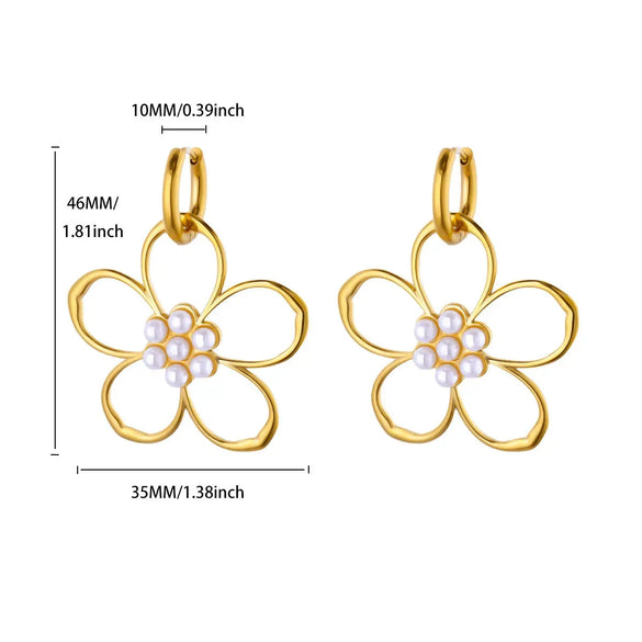 Wholesale Fresh Oil Painting Style Geometric Pearl Earrings With Electroplating And Love Flower Design For Women