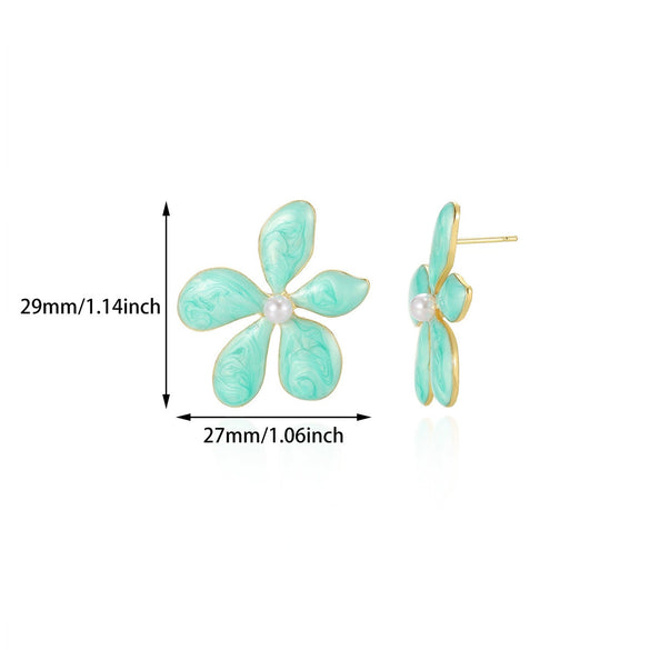 Wholesale Fresh Oil Painting Style Geometric Pearl Earrings With Electroplating And Love Flower Design For Women