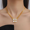Wholesale Fresh Pastoral Style Creative Titanium Steel Set With Clover Flower Pattern Bracelet Necklace Ear Studs Electroplated