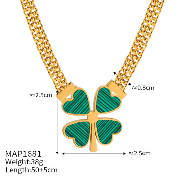 Wholesale Fresh Pastoral Style Creative Titanium Steel Set With Clover Flower Pattern Bracelet Necklace Ear Studs Electroplated