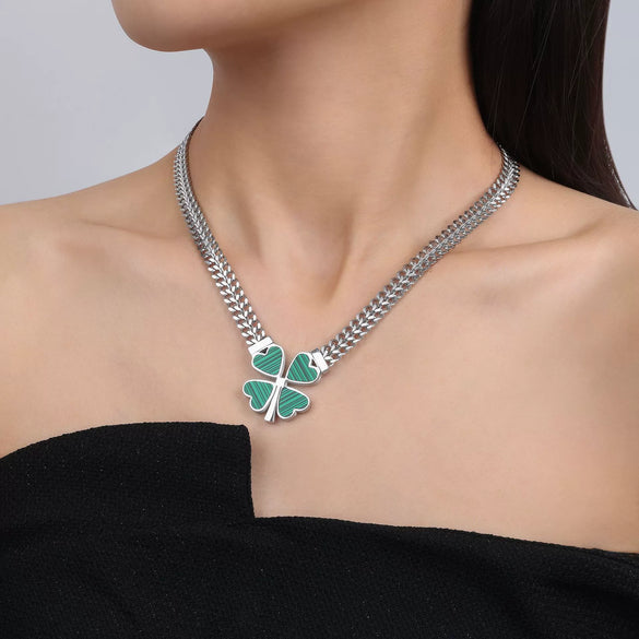 Wholesale Fresh Pastoral Style Creative Titanium Steel Set With Clover Flower Pattern Bracelet Necklace Ear Studs Electroplated