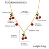 Wholesale Fresh Sweet Red Cherry Fruit Shaped Natural Stone Beaded Necklace And Glass Stone Earrings With Stainless Steel And Zircon Electroplated For Women Light Luxury Style