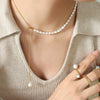 Wholesale Fresh Water Pearl Chain Titanium Steel Gold Plated Snake Bone Chain Necklace And Bracelet With Geometric Design For Women