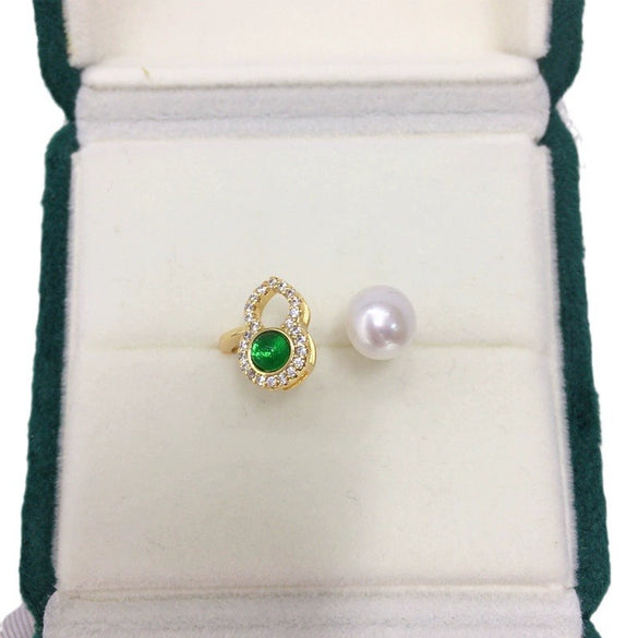 Wholesale Freshwater Pearl And Green Agate Gourd Ring With Copper Material And Electroplating In Fashion Style For Women