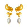 Wholesale Freshwater Pearl And 316L Stainless Steel Earrings Retro Fashion Spiral Shape Geometric Style 18K Gold Plated
