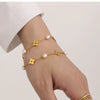 Wholesale Freshwater Pearl And 316L Stainless Steel Flower Chain Necklace And Bracelet With Electroplating Design