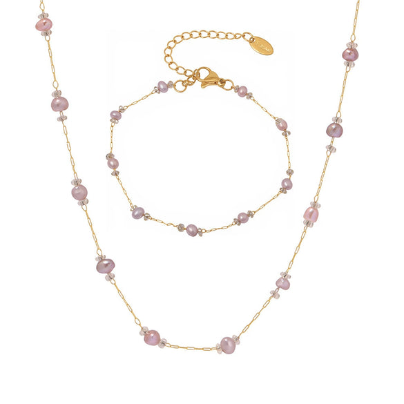 Wholesale Freshwater Pearl And Titanium Steel Electroplated Jewelry Set For Women Ferris Wheel Design Necklace And Bracelet