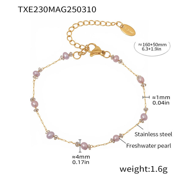 Wholesale Freshwater Pearl And Titanium Steel Electroplated Jewelry Set For Women Ferris Wheel Design Necklace And Bracelet