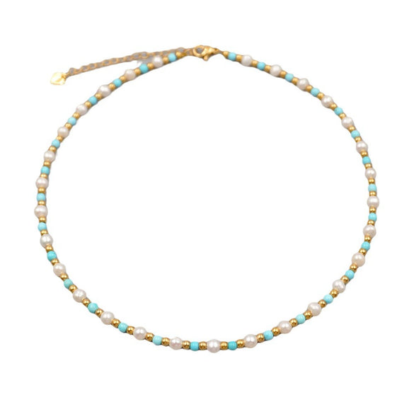 Wholesale Freshwater Pearl And Turquoise Jewelry Set Handmade Retro Geometric Design For Women