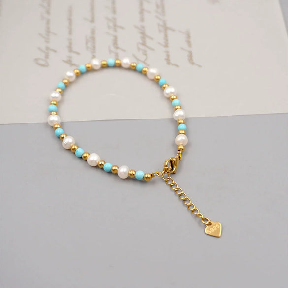 Wholesale Freshwater Pearl And Turquoise Jewelry Set Handmade Retro Geometric Design For Women