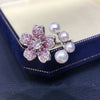 Wholesale Freshwater Pearl And Zircon Ring With Cherry Blossom Gradient For Women Copper Material