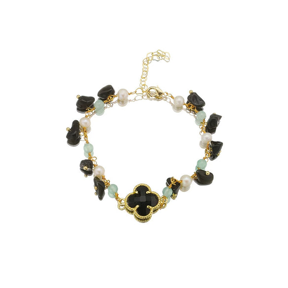 Wholesale Freshwater Pearl Bracelet Retro Elegant Black Clover 18K Gold