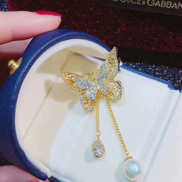 Wholesale Freshwater Pearl Brooch Copper Insect Pattern Electroplating For Women Fashion Retro Style