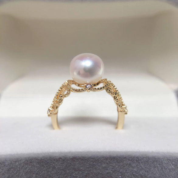 Wholesale Freshwater Pearl Copper Ring With Hollow Pattern And K Gold Craft Retro Style Round Shape For Women