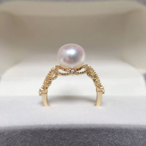 Wholesale Freshwater Pearl Copper Ring With Hollow Pattern And K Gold Craft Retro Style Round Shape For Women