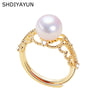 Wholesale Freshwater Pearl Copper Ring With Hollow Pattern And K Gold Craft Retro Style Round Shape For Women