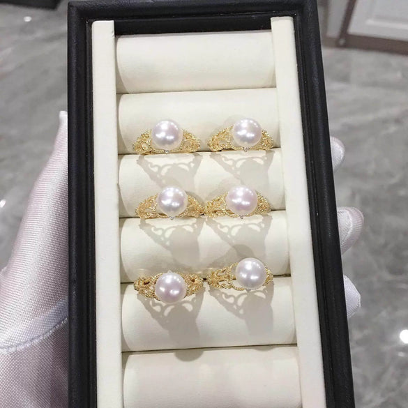 Wholesale Freshwater Pearl Copper Ring With Hollow Pattern And K Gold Craft Retro Style Round Shape For Women
