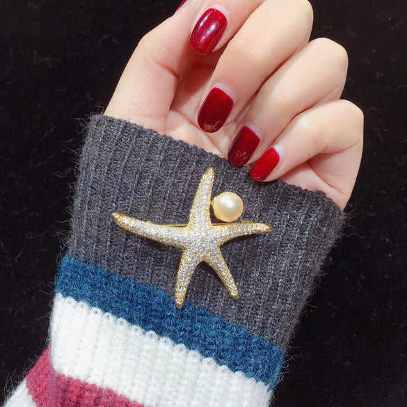 Wholesale Freshwater Pearl Copper Starfish Microinlaid Brooch For Women Fashion Decoration