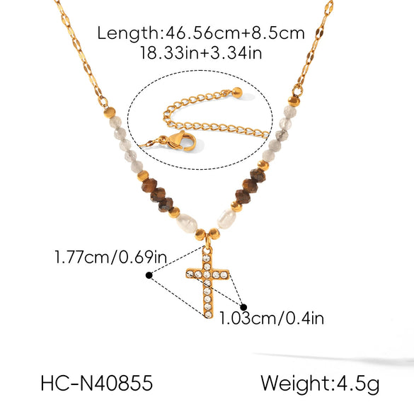 Wholesale Freshwater Pearl Cross Necklace With Diamonds For Women Stainless Steel Jewelry